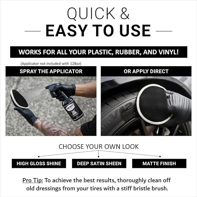 CAR GUYS Tire Shine Spray 1 Gallon Refill - The Perfect Deep Black Shine - Long Lasting Car Tire Dressing - No Sling & Dry to Touch - Sprayer Not Included