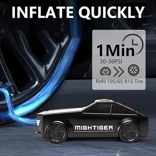 Car-Shaped Air Pump with Bluetooth, 3 * 2500mAh Battery, Tire Inflator Portable Air Compressor withDigital Gauge, Fast Inflation for Car Tires, Balls, Bikes, Motorcycles