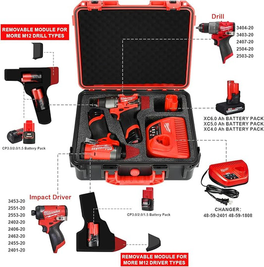 Case for Milwaukee M12 Impact Driver & Drill Set - Tool Box for Milwaukee Fuel Tools Combo Kit, Tool Bag for Drill/Impact Driver/Battery & Charger (Case Only)