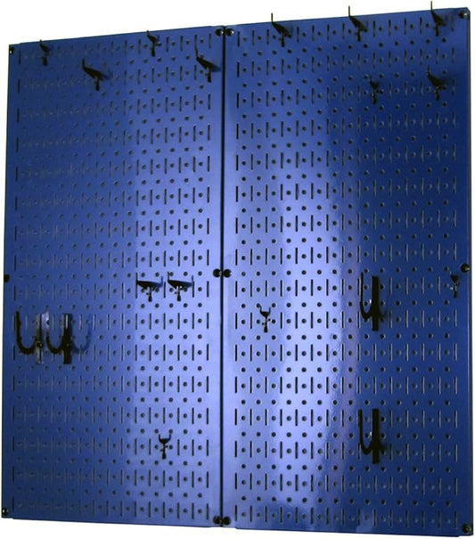 Wall Control Kitchen Pegboard Organizer Pots and Pans Storage Rack Organization Kit with Blue Pegboard and Black Accessories