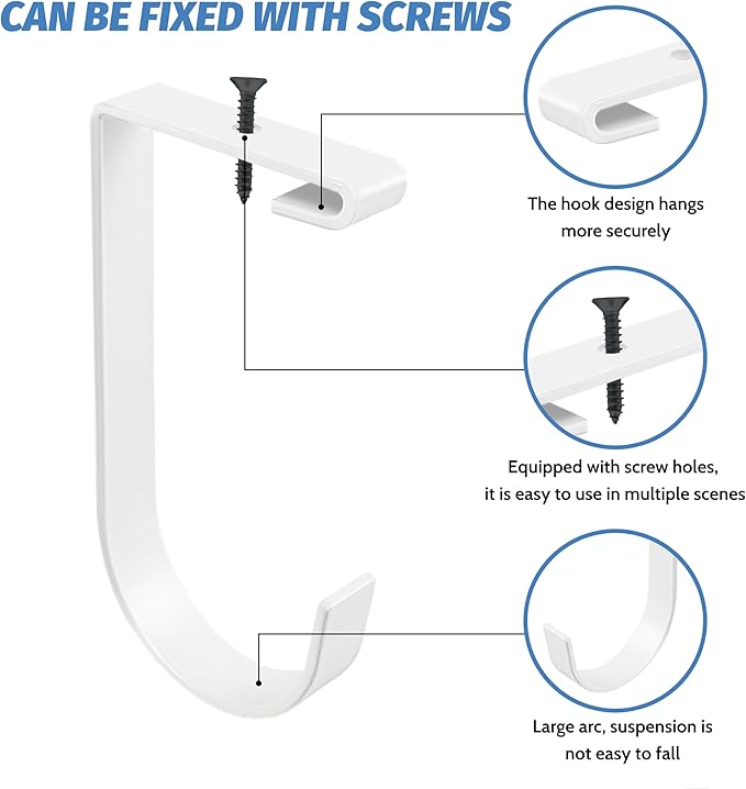8-Pack Heavy Duty Add-On Storage Flat Hook Accessory for Garage Ceiling Storage Rack and Wall Shelving, Alloy Steel, White-Suitable for FLEXINOUMTS Ceiling Storage Racks and Wall Shelves