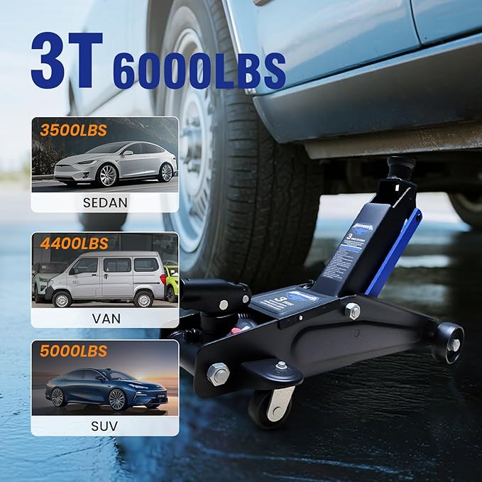 ANTPOWER 3 Ton 6,000 LBs Floor Jack, Low Type, Suitable for Sports Multi-Purpose Vehicles with Wheels for Secure Lifting,Fast Lift Floor Jack,Providing Stable Support for Various Cars (3 Ton)