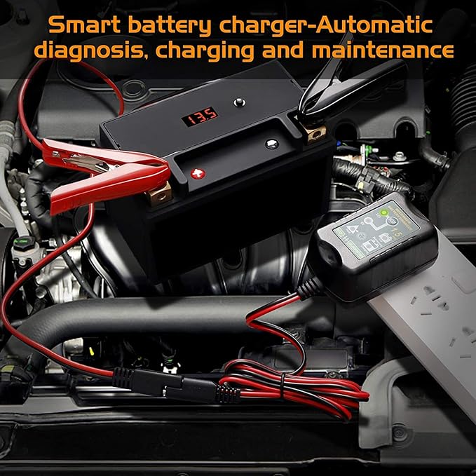 Battery Charger Automatic 6V 12V 1.5A, Trickle Charger Suitable for AGM Gel SLA VRLA Flood Lead-Acid Batteries, Starting Batteries for Auto Car Motorcycle, Dual Voltage Output Detection and Repair