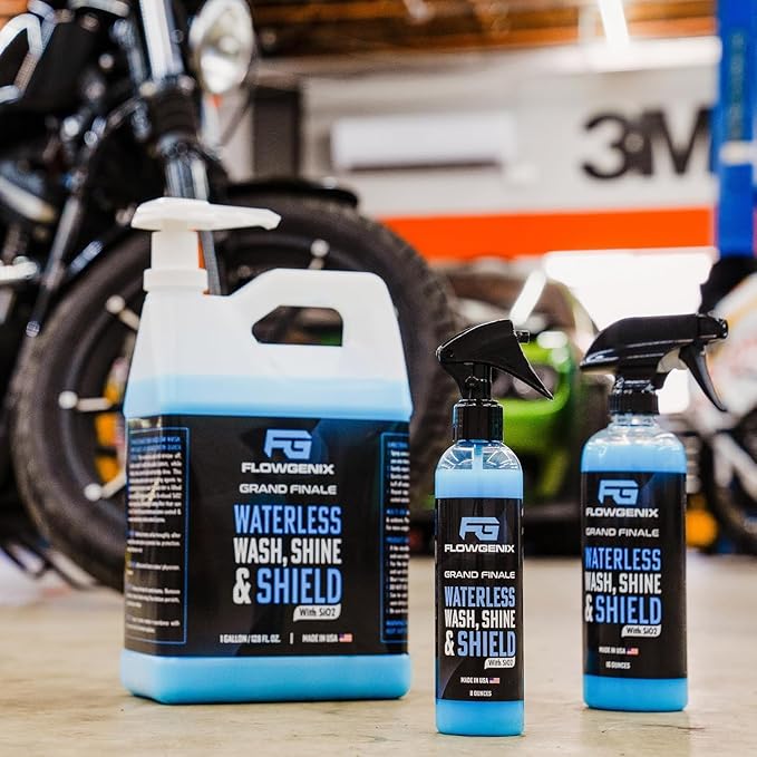 Flowgenix⢠Waterless Car Wash Spray - Grand Finale - Motorcycle Cleaner & Car Wax Spray Polish (8 oz) - Ceramic Coating - Incl. 2 Microfiber Towels - Quick Detailer Spray (3-Pack)
