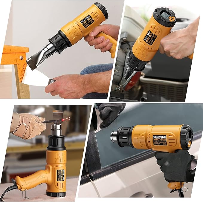Heat Gun, SEEKONE 1800W Hot Air Gun Kit with Large Digital LCD Display Variable Temperature (122°F-1112°F) Memory Settings and 4 Nozzles for Paint Remover/Stripper, Home Improvement/Restoration
