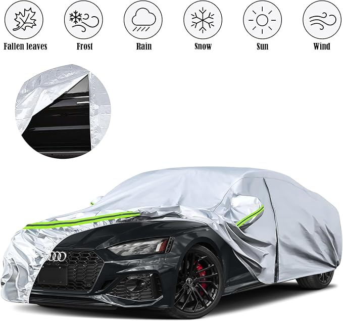 Waterproof Car Covers Replace for 2007-2025 Audi A5/S5, 6 Layers Silver All Weather Custom-fit Car Cover with Zipper Door & Windproof Bands for Snow Rain Dust Hail Protection