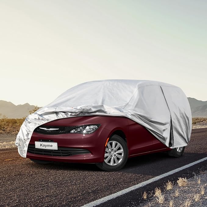 Kayme 6 Layers Car Cover Custom Fit for Chrysler Voyager/Pacifica (1999-2025) Waterproof All Weather for Automobiles, Outdoor Full Cover Rain Sun UV Protection.Silver