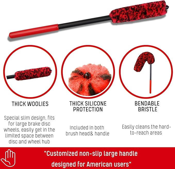 oesee Angled Wheel Brush Kit 3 Pack- Angled Microfiber Wheel Brush, Wheel Barrel Brush, Detailing Brush Scratch Free Calipers Woolies Spoke Brush Cleans Brake Dust from Barrels& Hard to Reach Areas