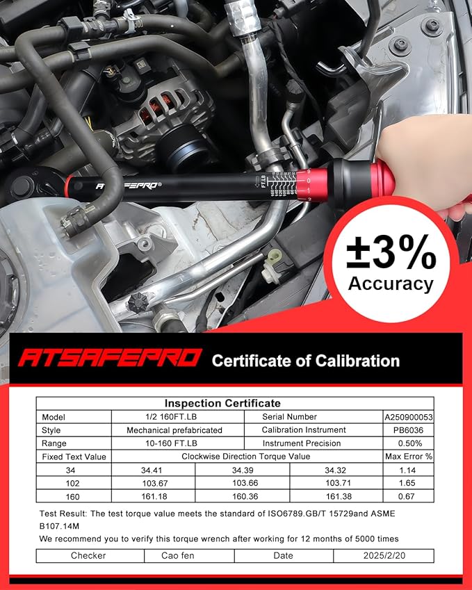 ATsafepro Torque Wrench 1/2 Drive -Dual Scales 10-160 Ft-Lb /13.60-217 Nm,1/2 Torque Wrench-High Precision ±3%,Tire Torque Wrench-72 Tooth Dual-Direction,Easy Use for Bikes, Moto & Cars