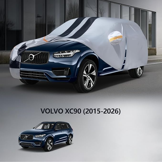 Multi-Layer Car Cover Custom Fit for Volvo XC90(2015-2026), 100% Waterproof All Weather for Automobiles, Gift with Towel, Heavy Duty Car Covers for Rain Sun UV Protection with Door Zipper