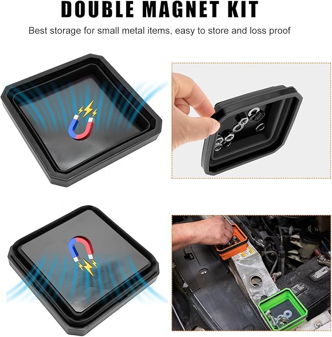Collapsible Magnetic Parts Tray, 4.5 Inch Foldable Magnetic Square Silicone Tray, Tool Tray Set with Double-Sided Magnetic Base for Screw Bolts Nuts Pins, Car Accessories (Black, 1 PCS)