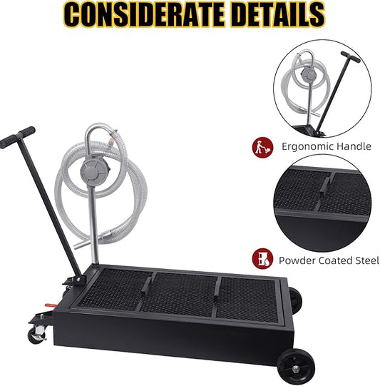 25 Gallon Oil Drain Pan 95L Foldable Low Profile Oil Drain Pan, Large Capacity Oil Change Pan, with Pump, Hose