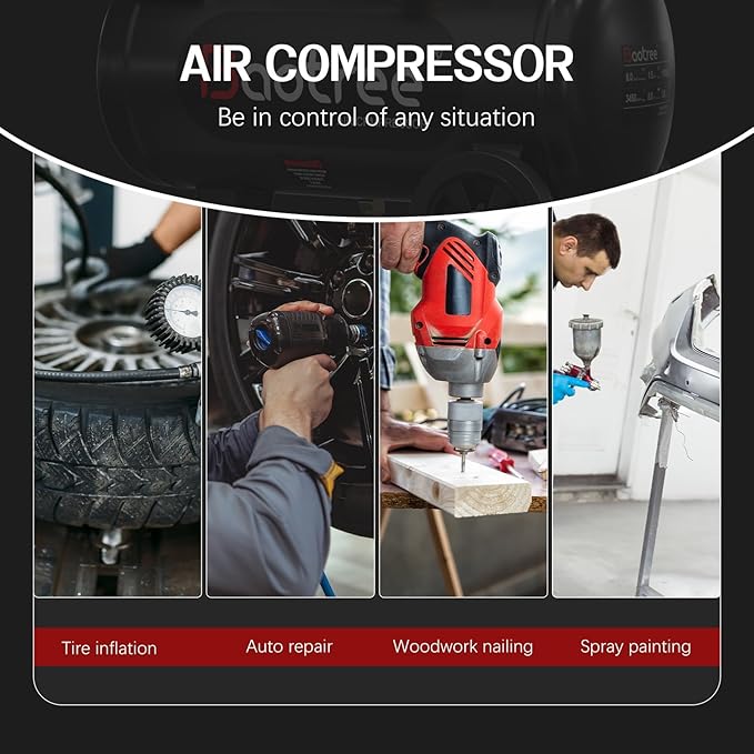 8Gal Ultra Quiet Oil-Free Air Compressor Portable, Max 115PSI 1.5HP 4.52CFM 70dB Low Noise Air Compressor for Auto Repair, Bike Tires, Garage Spray Painting 110V/60Hz
