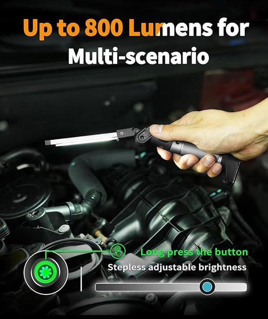 HOTLIGH Magnetic Work Light - 800 Lumens Rechargeable Work Light with Multifunctional Foldable Design, 2200 mAh Mechanic Light, 3 Lighting Modes Magnetic Flashlight for Car Repairing/Emergency, 1 Pack