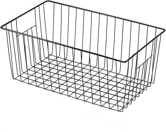 16inch Freezer Storage Organizer Baskets, Refrigerator Metal Wire Basket Bins with Handles for Kitchen, Pantry, Cabinet, Closets(Black, 3Pack)