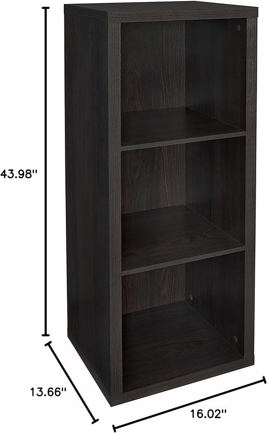 ClosetMaid 3 Cube Storage Shelf Organizer Bookshelf with Back Panel, Easy Assembly, Wood, Black Walnut