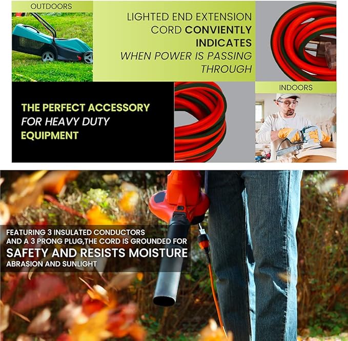Go Green Power Inc. (GG-13725) 16/3 SJTW Outdoor Extension Cord, Lighted End, 25 ft (Pack of 2)