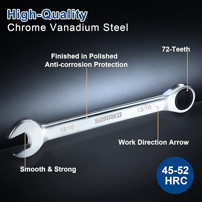 SORAKO Ratcheting Combination Wrench Cr-V Steel (12-Pcs)