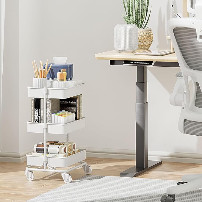 3-Tier Modern Metal Rolling Utility Cart with Silent Casters, 15.35x11.81x23.74 inch Heavy Duty Organizing Cart Trolley Organizer for Office, Living Room, Kitchen,(White)