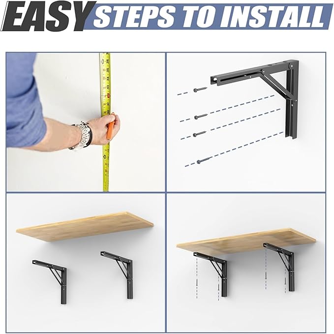 WALMANN Space Saving Wall Mounted Folding Workbench, Heavy Duty Folding Wall Table/Desk for Garage, Workshop, Holds Up to 150 lbs(Tabletop Size: 31.5 x 15.75 inch)