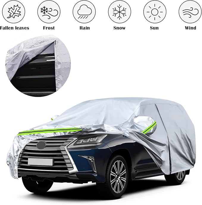 Waterproof Car Covers Replace for 2008-2025 Lexus LX/Toyota Land Cruiser, 6 Layers Silver All Weather Custom-fit Car Cover with Zipper Door & Windproof Bands for Snow Rain Dust Hail Protection