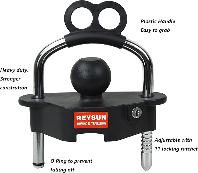 863507 Trailer Hitch Lock Trailer Locks Universal Coupler Lock, Heavy Duty Ball Hitch Lock for 1-7/8", 2" and 2-5/16" Trailer Coupler, Matt Black
