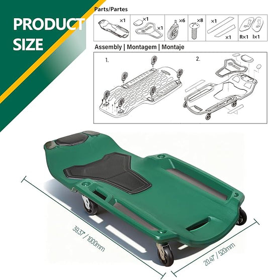 SATA 40” Creeper with Magnetic Trays with Padded Headrest, 300lbs Capacity Shop Creeper with Durable Casters