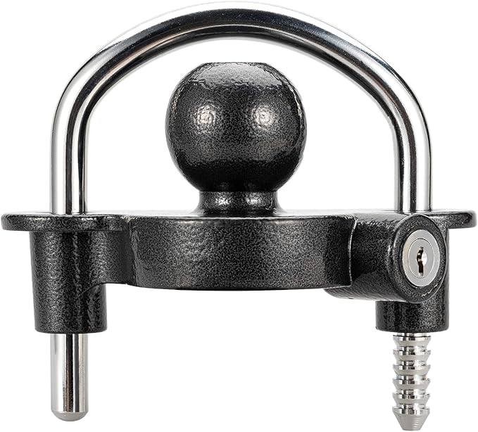 TOPSHINE Trailer Hitch Lock Universal Ball Tow Coupler Security Lock Anti-Theft Fits 1-7/8", 2", and 2-5/16" Couplers, Heavy Duty Steel for Towing Trailers Caravans, Black