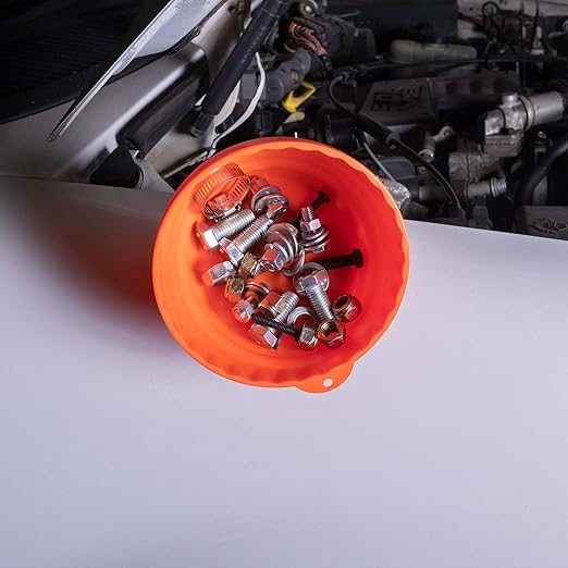 OEMTOOLS 25332 Orange Magnetic Nut Cup, Curved Magnetic Parts Tray Holds Up to 5 Pounds, Attaches To Metal Surfaces, Multi-Use Nuts And Bolts Organizer Made From Durable ABS Plastic