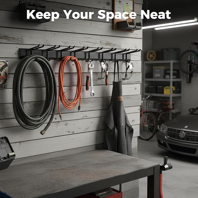 Garage Tool Organizer 32in - Heavy Duty Wall Mount Tool Storage Rack Load 350lb for Mop Rake Broom Shovel Folding Chair