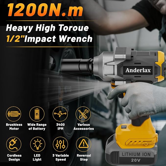 1200N.m Cordless Impact Wrench 1/2 inch for Dewalt Battery, 900FT-LBS Impact Drill with LED Work Light, 2400RPM High Torque Impact Driver (Tool Only)