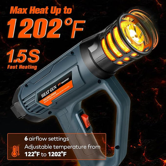 WRAPXPERT Heat Gun for Vinyl Wrap/Window Tint with Digital LCD 2000W 122℉-1202℉(50℃- 650℃) Variable Temperature Control Memory Function for Car Wrap, Crafts, Shrinking Tubing, Stripping Paint