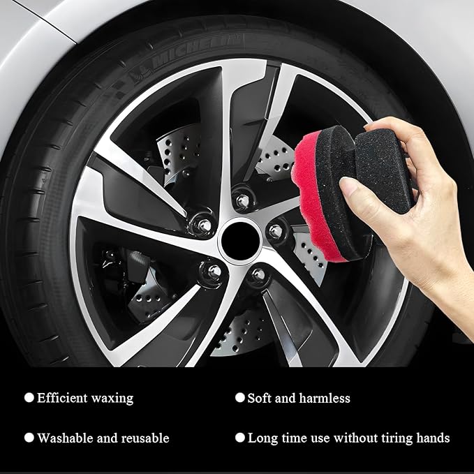 KVAEY 2 PCS Tire Dressing Applicator Pads, Reusable Hex Grip Tire Shine Applicator Polishing Sponge Pads, Wheel Tire Shine Detailing Foam for Most Vehicles, Car Accessories (Red, 3.15")