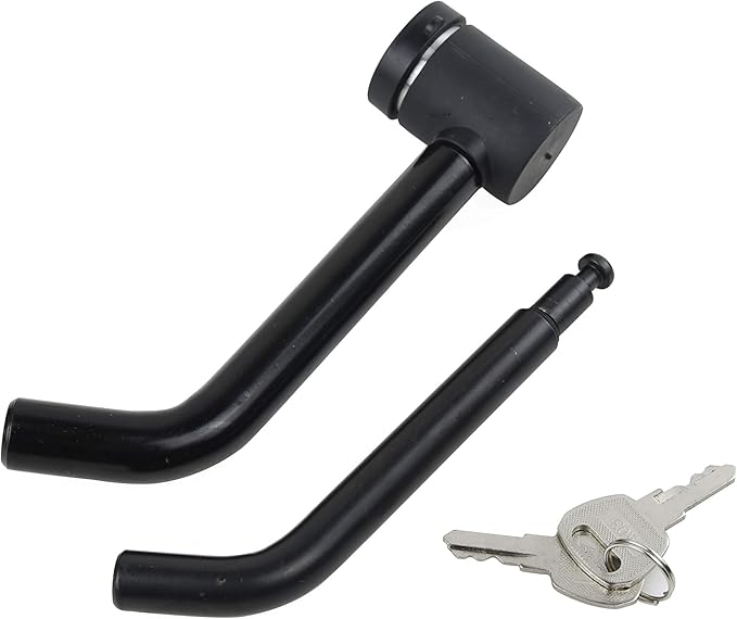TOPTOW 63530 Trailer Hitch Receiver Lock, Right Angle Dual Pins 1/2" & 5/8" Diameter, Heavy Duty Bent Locking Pin, Black