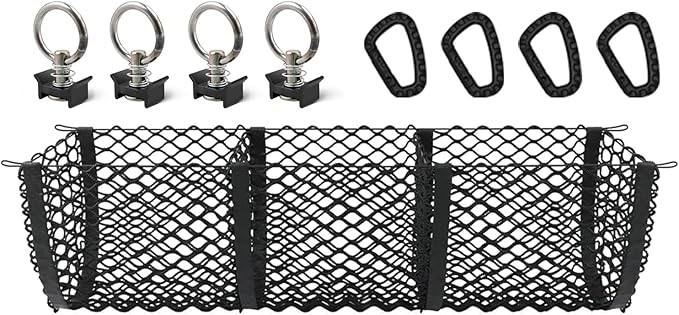 BestEvMod Cargo Mesh Net for Pickup Truck Bed Compatible with Tesla Cybertruck 2026 2025 2024 Accessories Mesh Extra Strong Hook Stretchable Trunk Organizer Cargo Net (3 Pocket, Reinforced POM Hooks)
