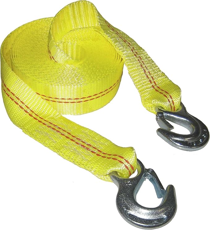KEEPER Tow Straps Heavy Duty with Hooks - 2" x 25' Towing and Recovery Strap, 12,000 lbs Break Strength - Durable Zinc-Plated Hooks for Emergency Towing of Cars and Trucks