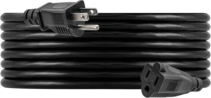 GE Outdoor Extension Cord, Heavy Duty 16AWG 3 Prong Extension Cord Outdoor, 13 Amp 15 Ft Long Power Cable, UL Listed, Black, 50369