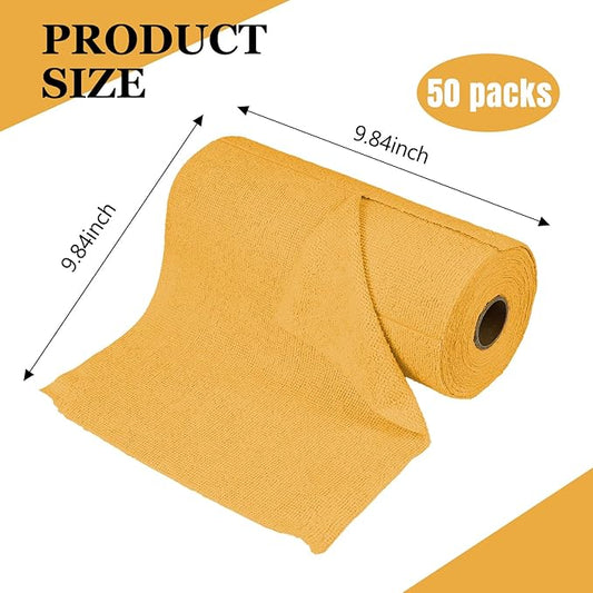 wuyaoyao 50PCS Microfiber Cleaning Cloth Roll, 10"×10" Tear Away Microfiber Towels, Reusable Washable Cloth Paper Towels, Multi-Purpose Cleaning Rags for Car Home Kitchen Garage Shop (Orange)
