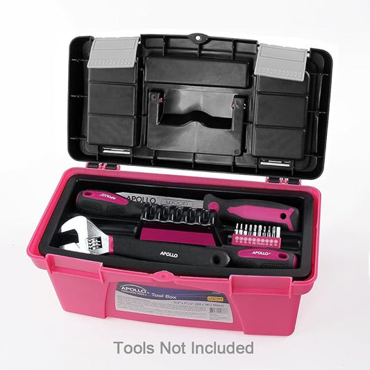 Apollo Tools Set of 3 Stackable Tool Boxes with Top Compartment and Removable Trays for Crafts, Tool Storage - Pink Ribbon - DT5005P