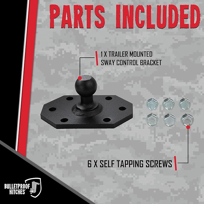 BulletProof Hitches - 1-1/4" Trailer Mounted Sway Control Ball - Replacement Ball Mount Plate for Mounting Sway Control System - Solid Steel, Black Powder Coat, Corrosion Resistant