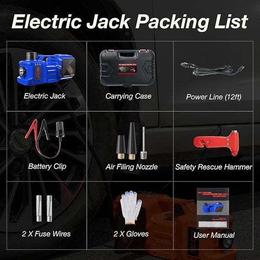Electric Car Jack Kit with Hydraulic Lift 5-Ton, Tire Inflator Heavy-Duty 12V Floor Jack for Sedans,SUVs,MPVs & Trucks.Ideal for Tire Changes & Garage Repairs (Without Wrench)