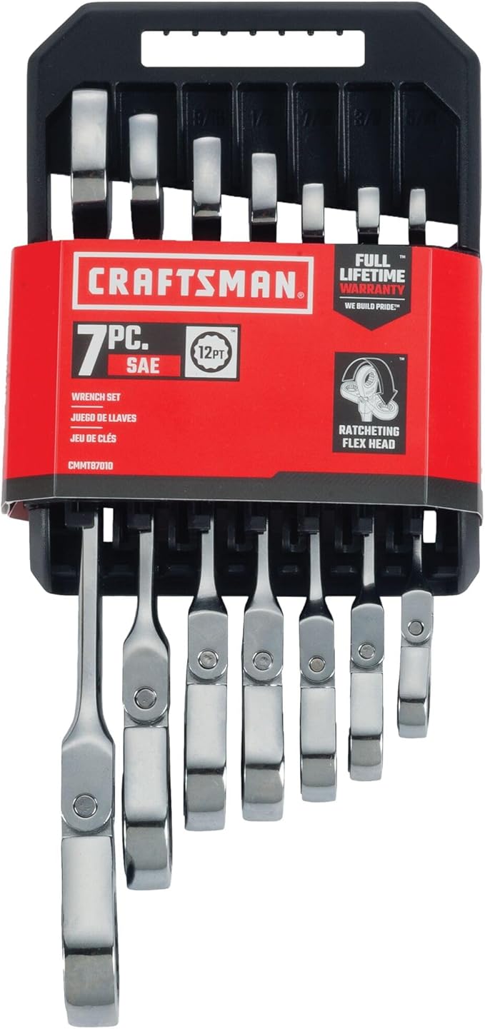 CRAFTSMAN 7-Piece SAE Flex Reversible 72-tooth Ratchet Set, Chrome Finish (CMMT87010)