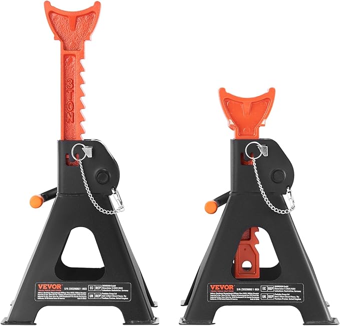 VEVOR Jack Stands, 3 Ton (6,000 lbs) Capacity Car Jack Stands Double Locking, 10.8-16.3 inch Adjustable Height, for Lifting SUV, Pickup Truck, Car and UTV/ATV, Red, 1 Pair