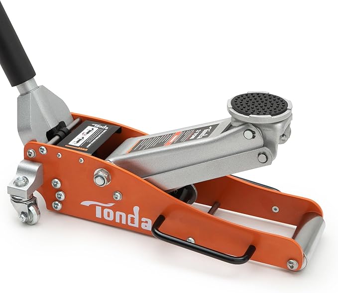 TONDA Low Profile Floor Jack, 2 Ton Aluminum and Steel Hydraulic Car Jack with Dual Pump System, Rapid Lift, Orange