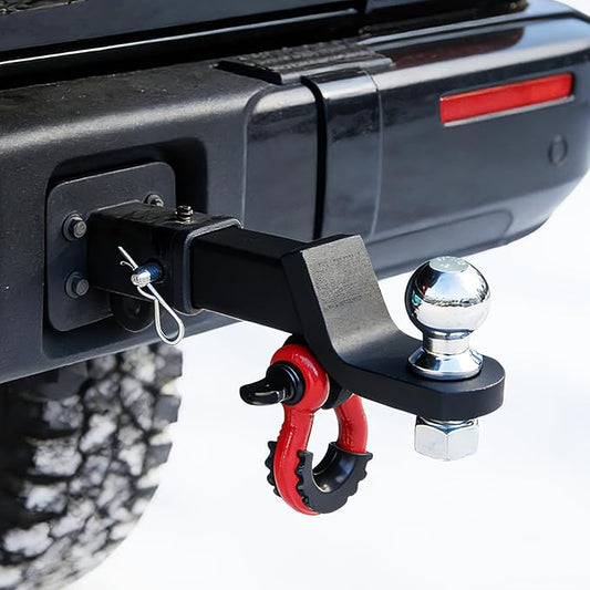 Trailer Hitch Ball Mount Features D Ring Tow Shackle Compatible with 2" Hitch Receiver 7500 lbs Capacity, 2" Ball Hitch and 3/4" Red Shackle Combo Suitable for Trucks, Suvs, Sedans, and Other Vehicles