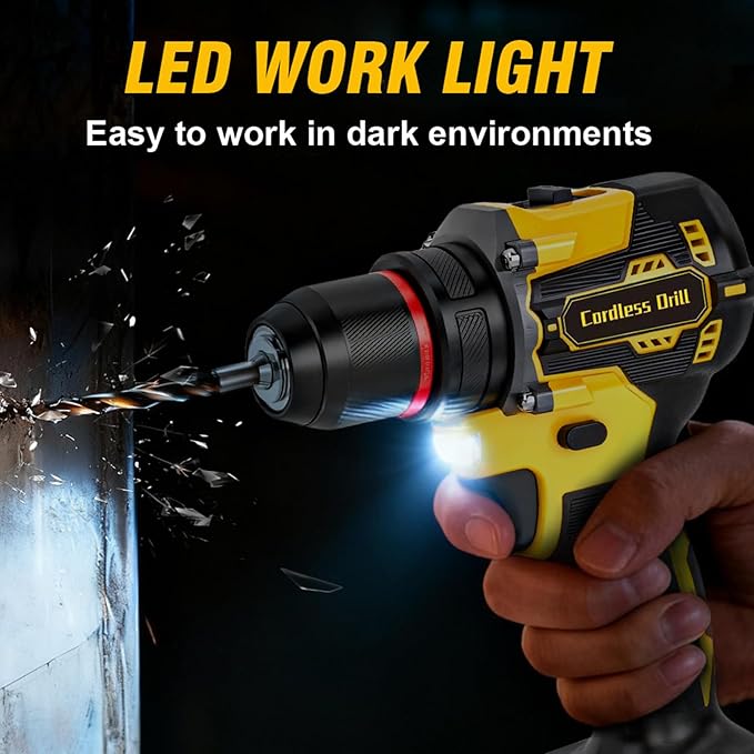 21V Cordless Brushless Power Drill Set with 4.0Ah Large Capacity Battery and Charger, 3/8-Inch Metal Keyless Chuck Electric Drill Driver, 25+1 Torque Setting, 2 Speed, 87pcs Drill kit for DIY Projects