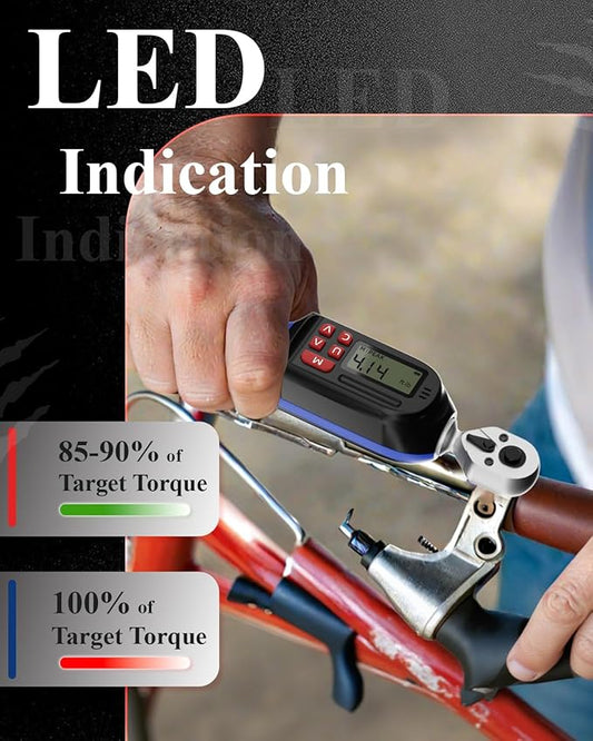 1/4 Digital Torque Wrench (1.11-22.13 Ft. Lb/ 1.5-30 N.m) ±2% Accuracy with Buzzer and LED Flash Notification Four Units of Measure Digital Torque Wrenches for Bicycle, DIY and Home Repair