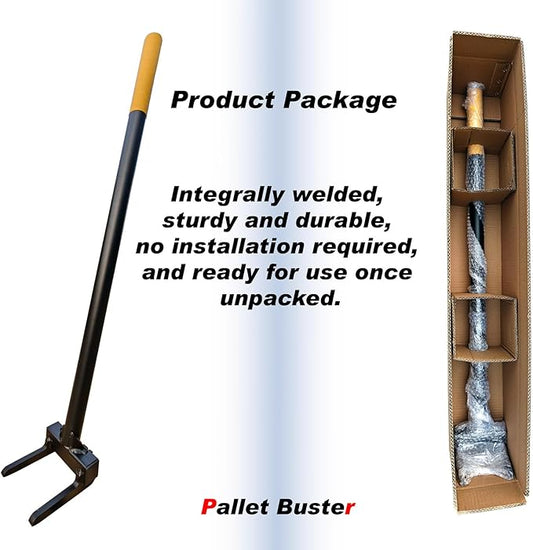 Pallet Buster with Handle 40’’ and Nail Puller, Fully Welded Deck Wrecker Pry Bar, Heavy Duty Pallet Deck Board Removal Tool, Industrial Breaker Bar for Removing or Tearing Down Woods, Black