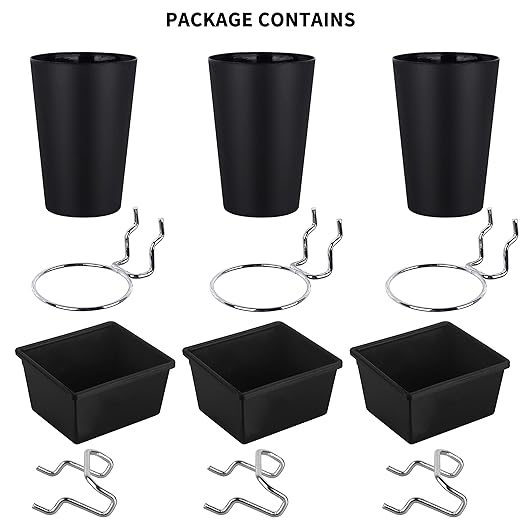 Kuhome 6 Sets Pegboard Bins with Hooks - Pegboard Organizer for Accessories, Tools, Storage - Office, Workshop, Garage - Black