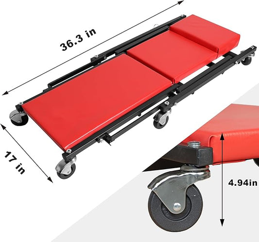 Big RED Z-Creeper Seat,36" Foldable Creeper,2-in-1 Garage Shop Creeper for Auto Repair,36" RED,300 Lbs Capacity,with 6 Pcs Wheels,ATR6505R-1,Torin